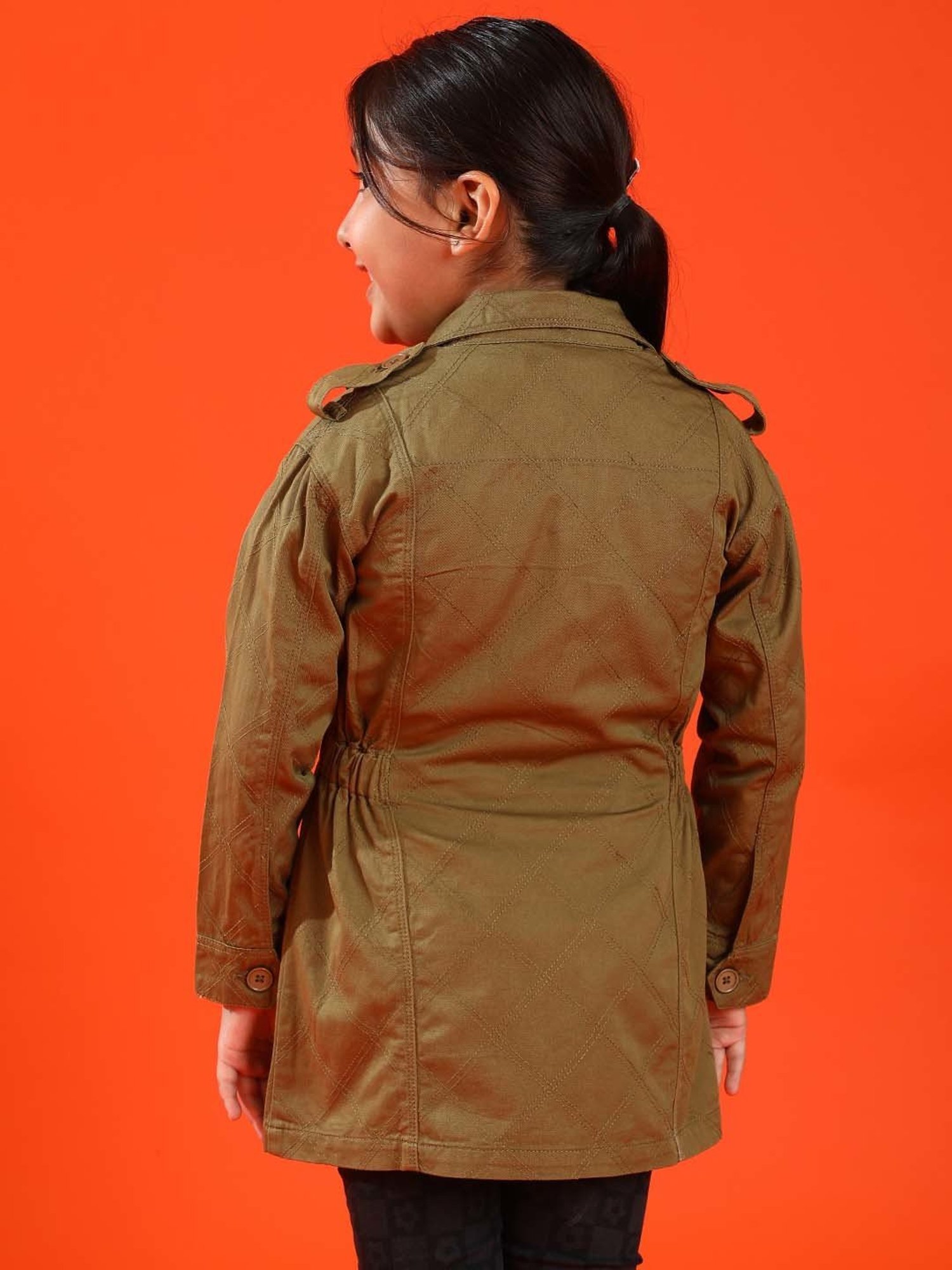 Tales & Stories Kids Olive Cotton Embroidered Full Sleeves Jacket