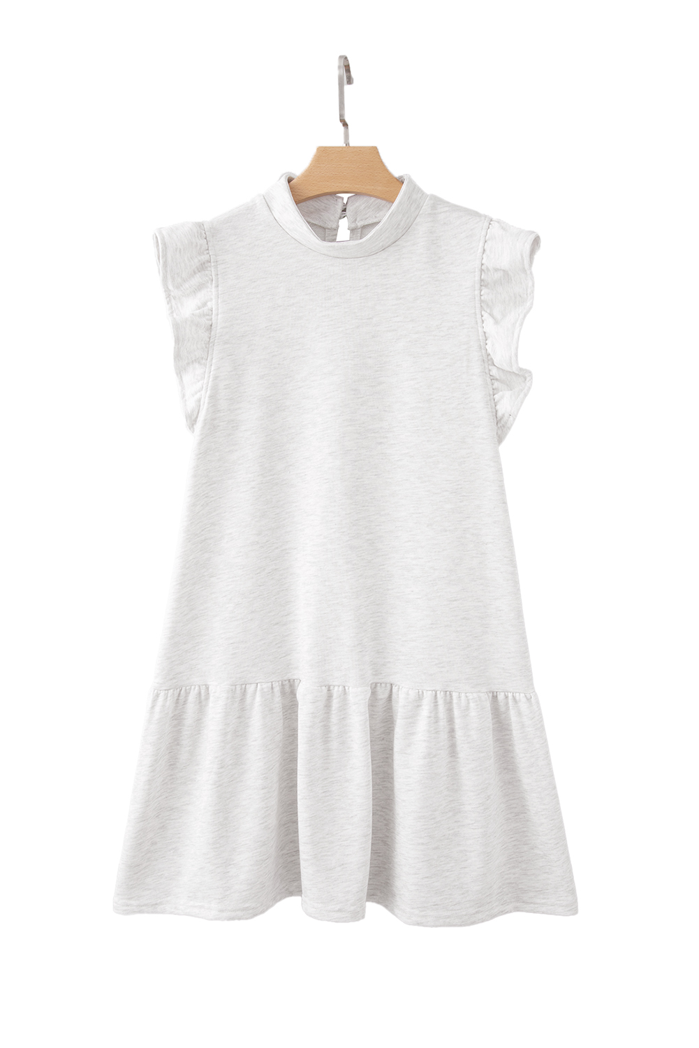 White Solid Color Ruffle Hem Mini Sweatshirt Dress
