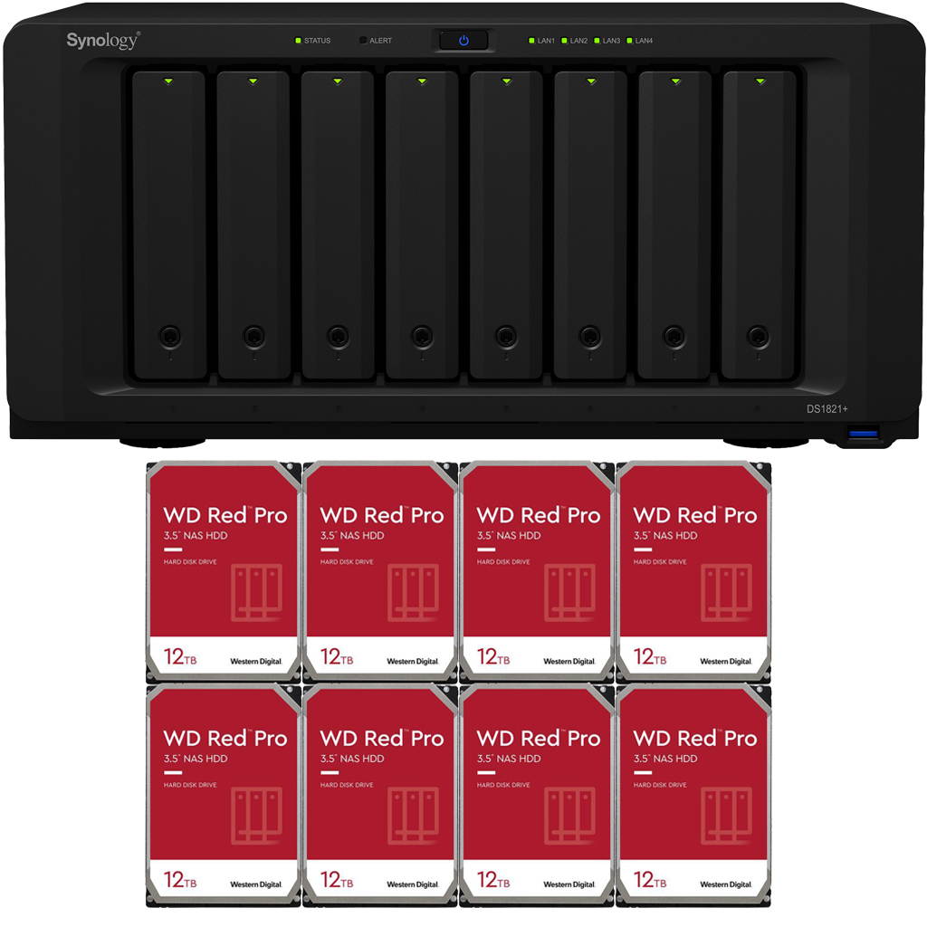 Synology DS1821+ DiskStation with 4GB RAM and 112TB (8 x 14TB) of Western Digital PRO NAS Drives Fully Assembled and Tested By CustomTechSales