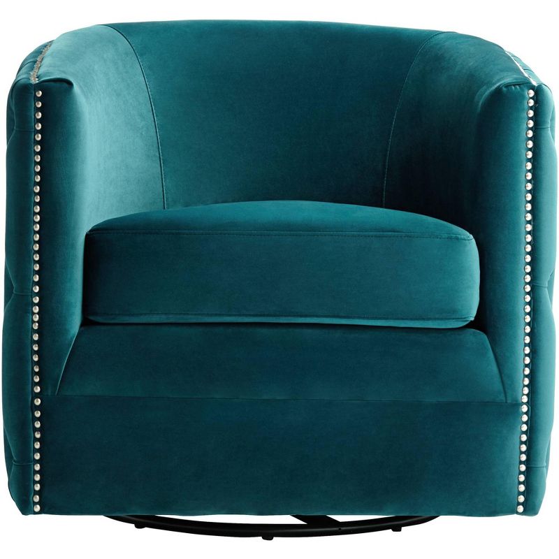 55 Downing Street Bridgerton Teal Green Velvet Tufted Swivel Accent Chair