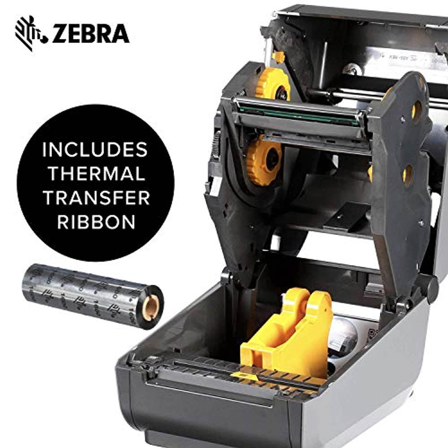 Zebra ZD620t Thermal Transfer Printer Plus 4 x 6 in Z-Perform 2000T Labels and Black Wax Ribbon Print Width of 4 in Ethernet, Serial, USB Connectivity (ZD620TBUNDLE)