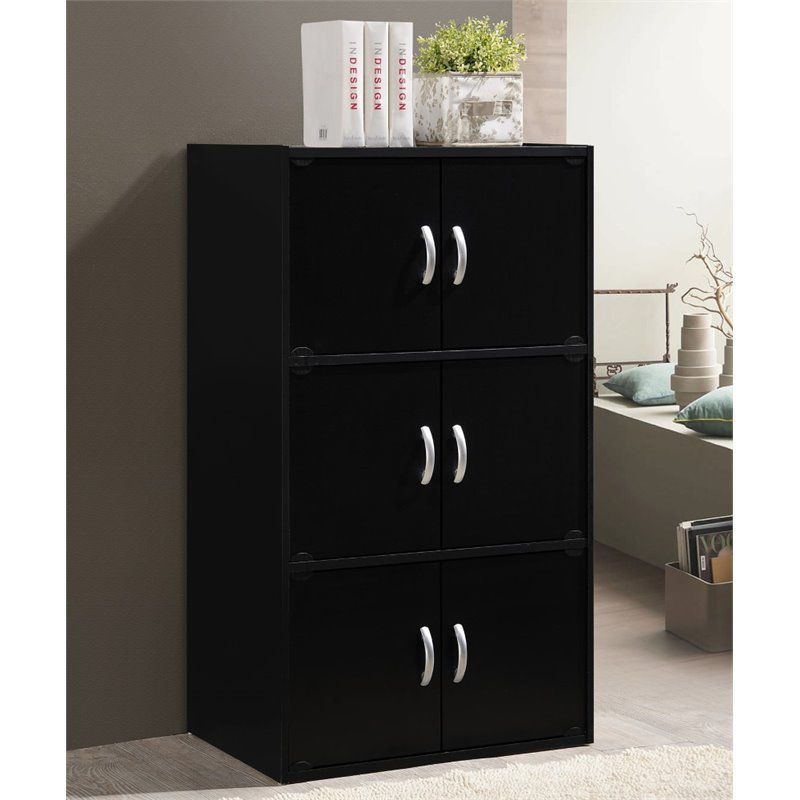 3 Shelf 6 Door Bookcase in Black - Hodedah
