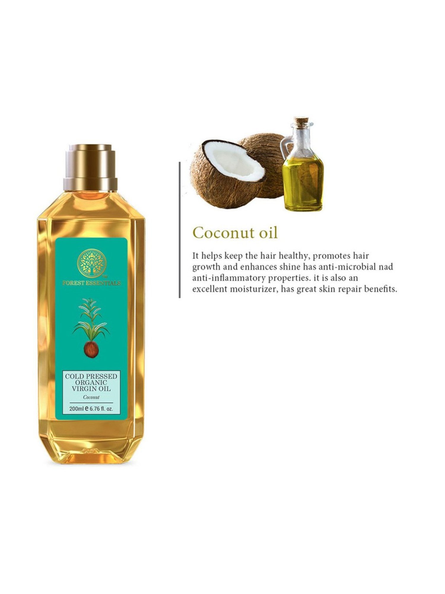 Forest Essentials Pure Organic Cold Pressed Virgin Coconut Oil with Vitamin E - 200 ml