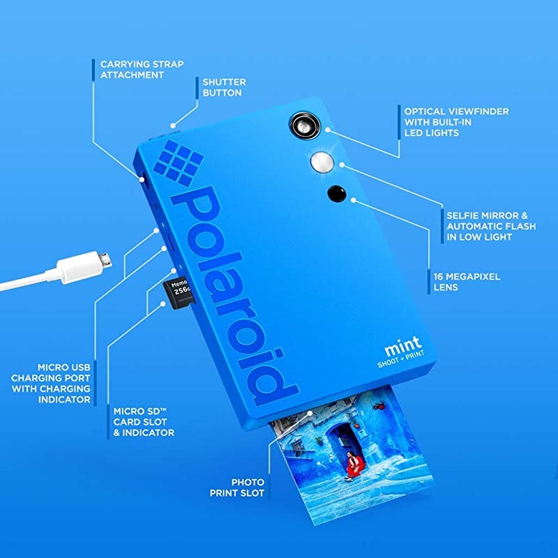 Zink  Mint Instant Print Digital Camera (Black), Prints on Zink 2x3 Sticky-Backed Photo Paper