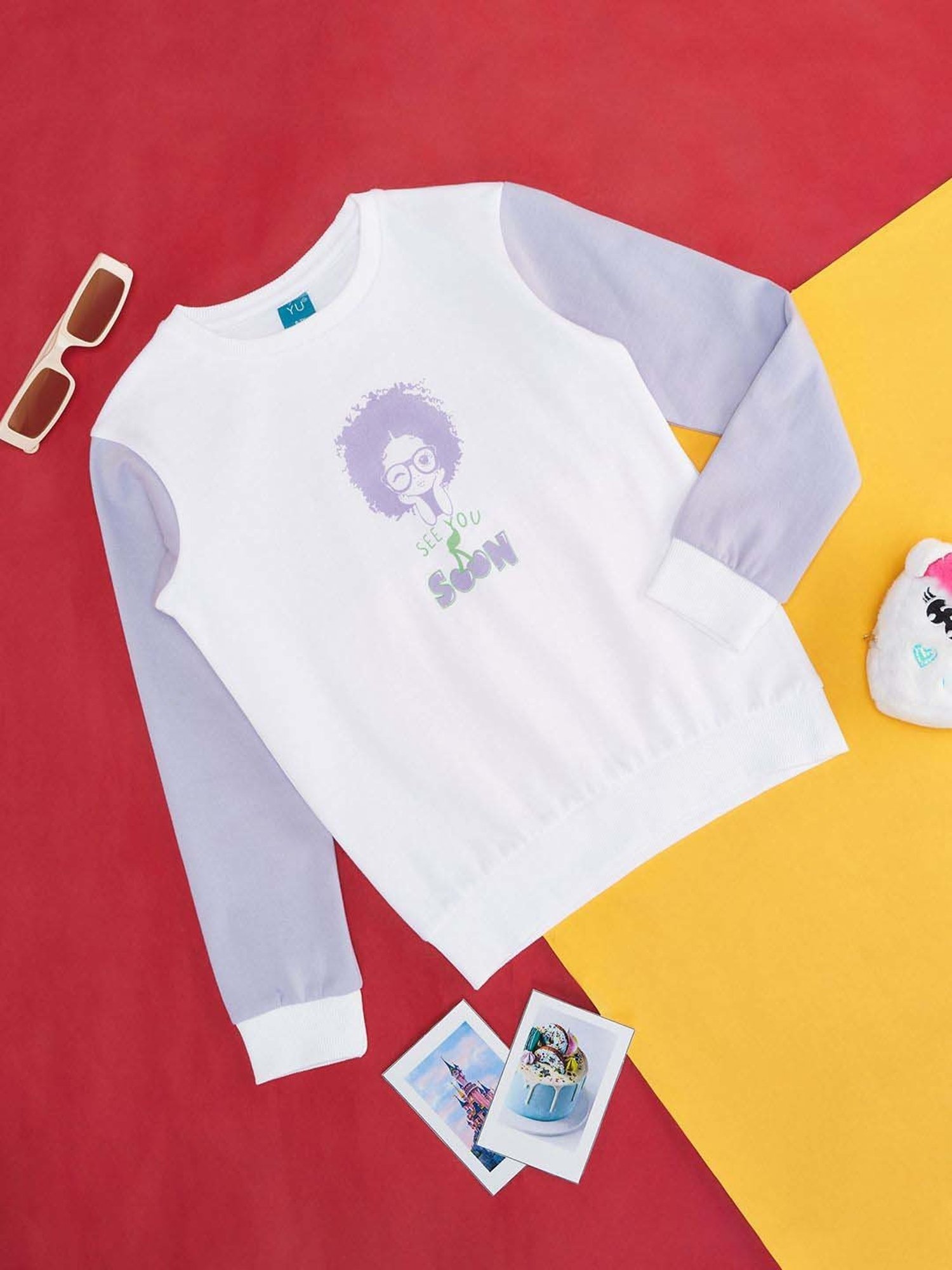 YU by Pantaloons Kids Off-White Printed Full Sleeves Sweatshirt