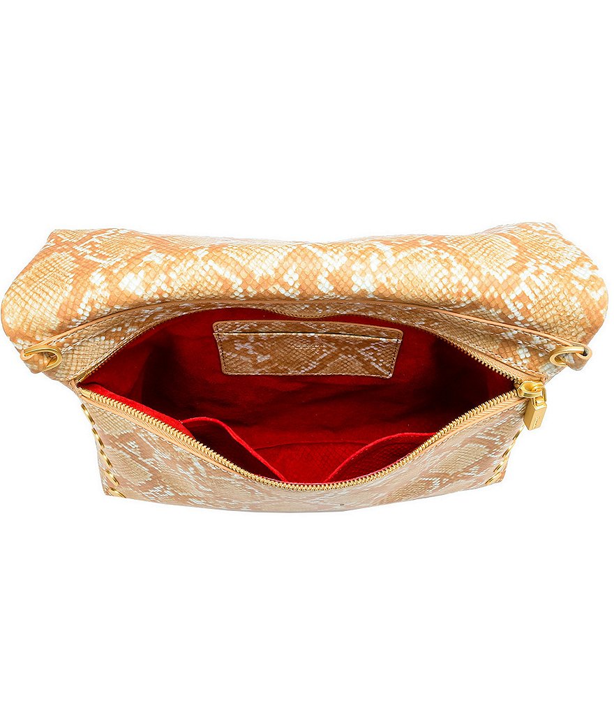 Hammitt VIP Fold Over Large Studded Snake Print Leather Zip Flap Crossbody Bag