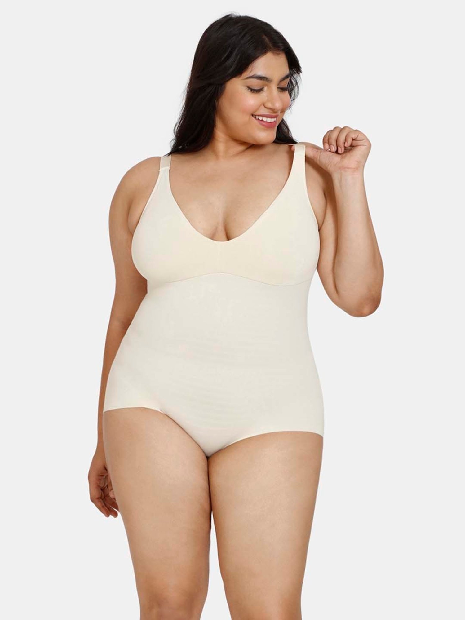 Zivame Cream Plain Bodysuit