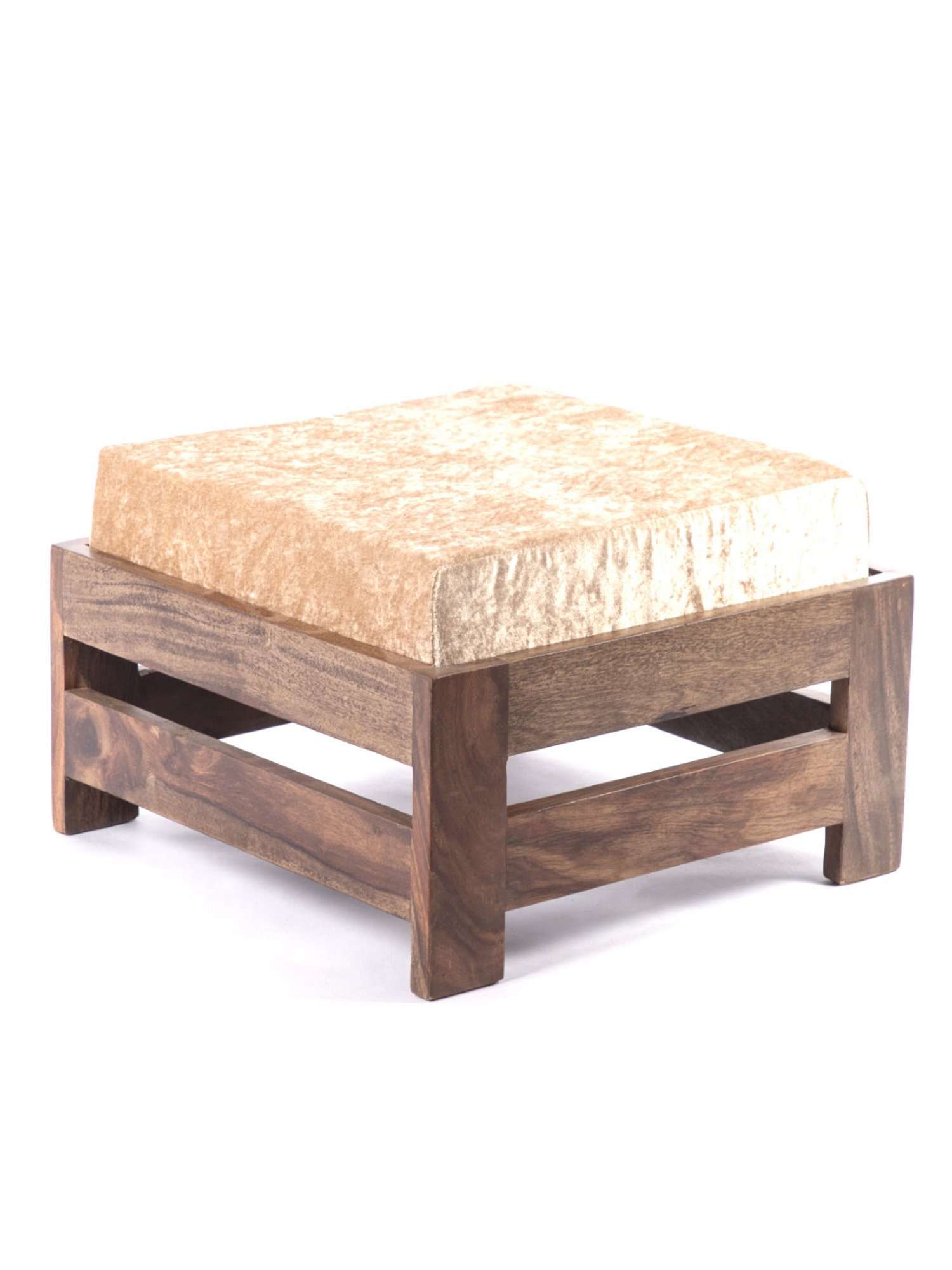 Chumbak French Sahara Solid Mustard Yellow Wood Ottoman