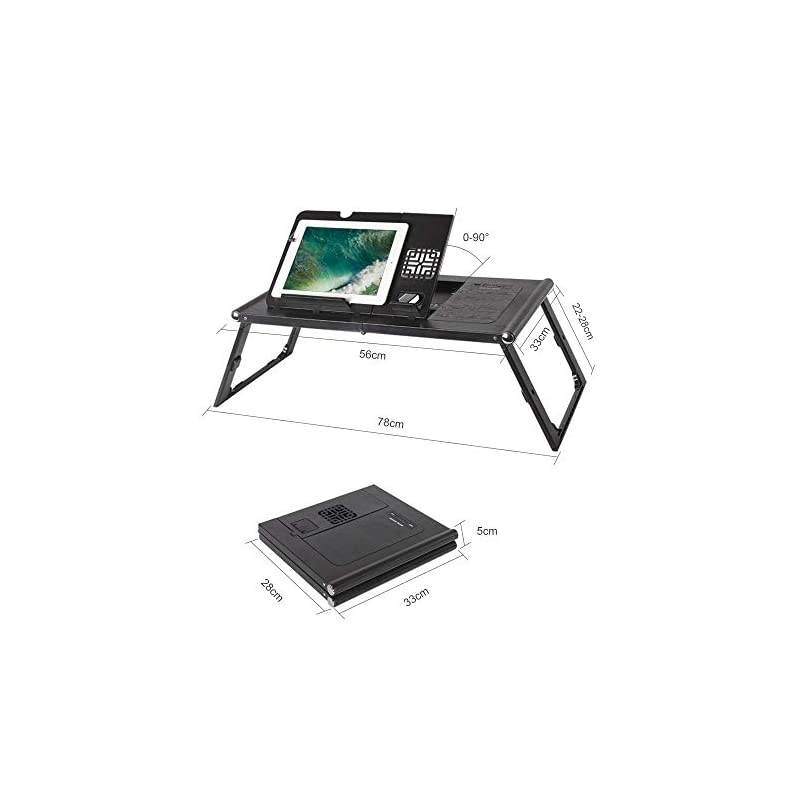 Foldable Laptop Bed Tray Tablet Charging Table Adjustable Lap Desk with Builtin 10000mAh Rechargeable Power Bank and LED Light Portable Laptop Table Breakfast Food Table Reading Desk Black