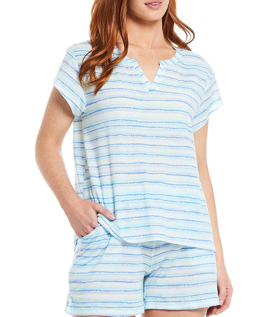 Nottibianche Dot Striped Print Knit Short-Sleeve Sleep Top