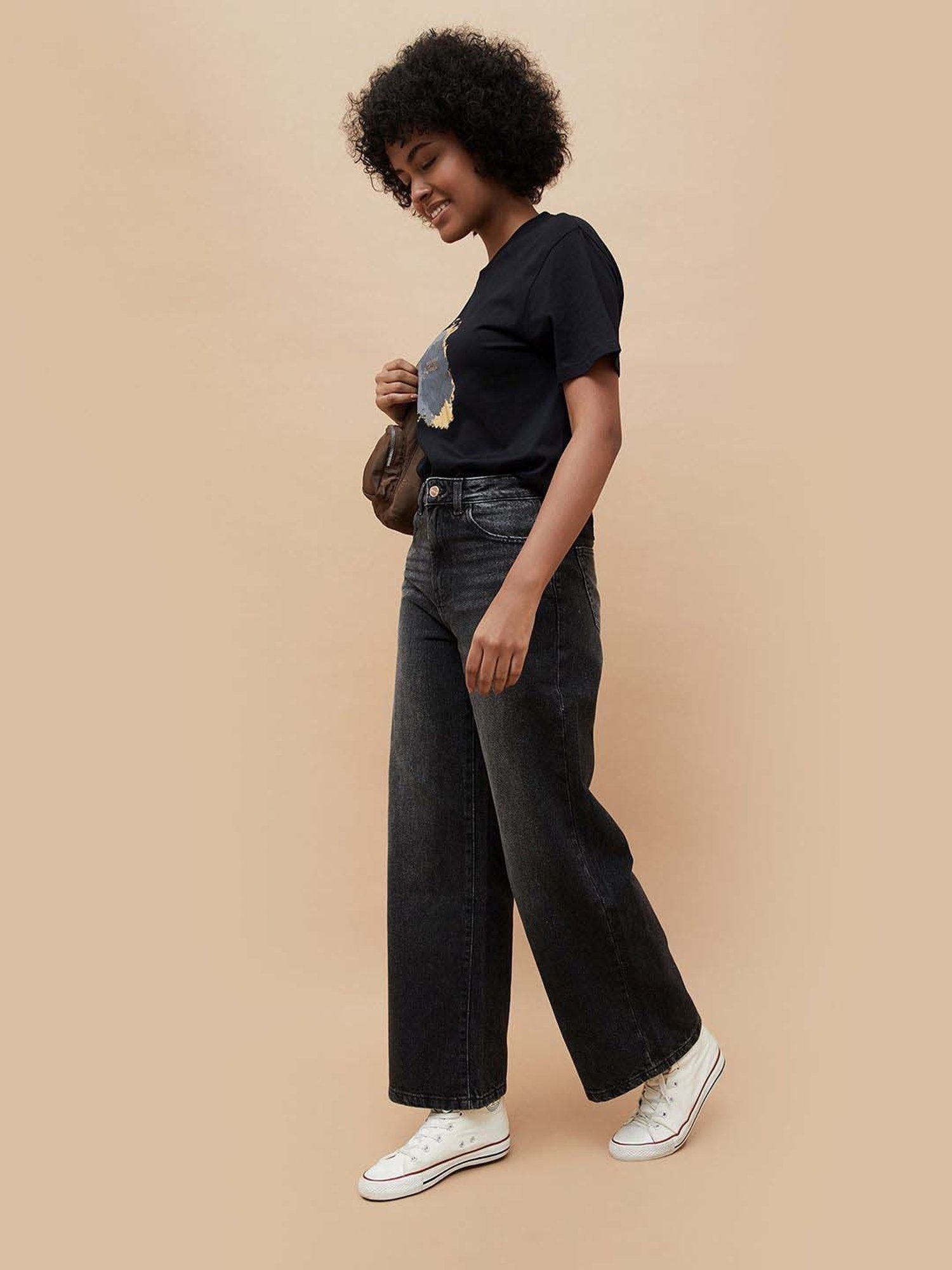 Fame Forever by Lifestyle Black Cotton Mid Rise Flared Jeans