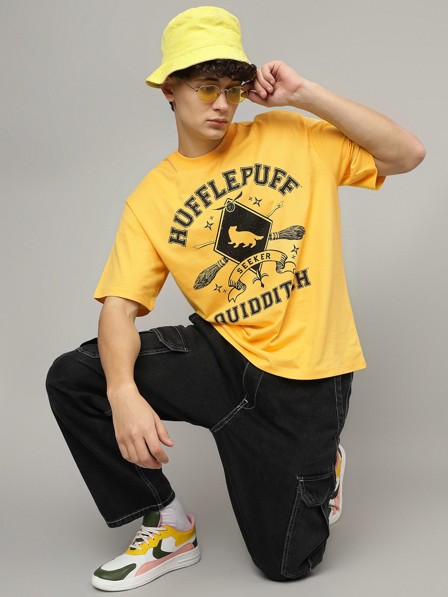 Free Authority Dark Blue & Yellow Regular Fit Printed T-Shirt - Pack of 2