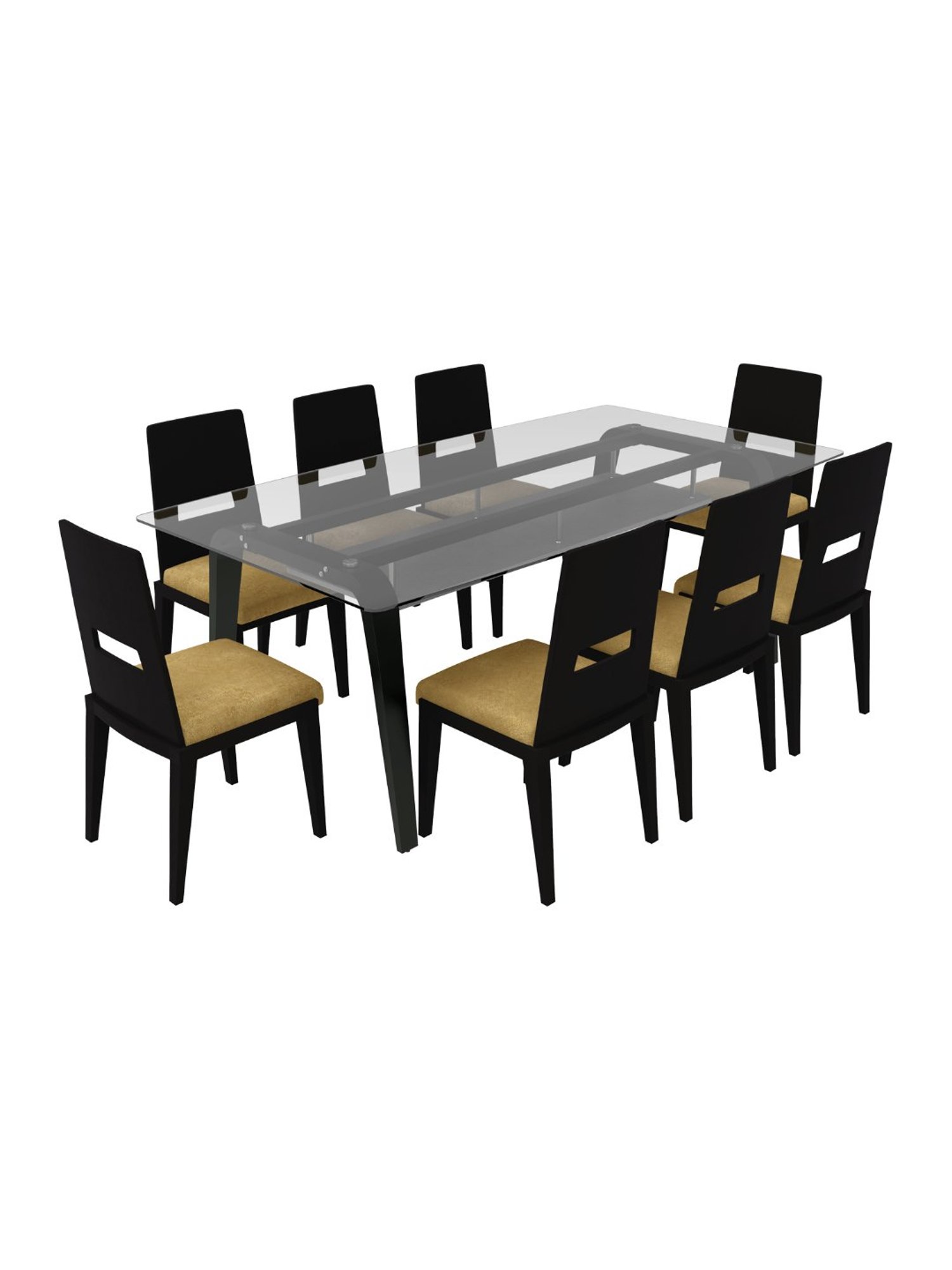 Godrej Interio Crescent Black & Yellow Tempered Glass 8 Seater Rectangular Dining Table Set