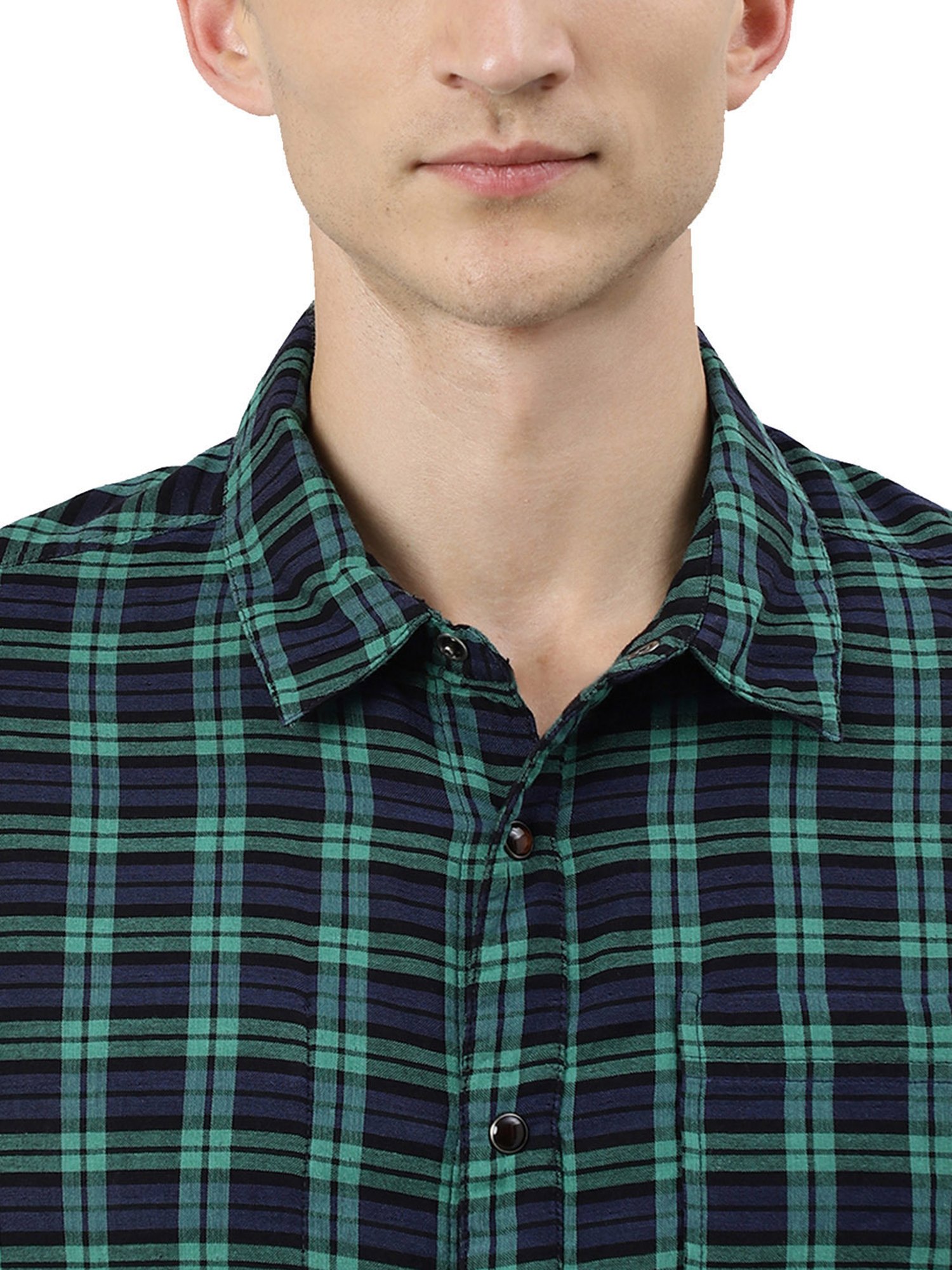 Woodland Navy & Green Regular Fit Check Reversible Shirt