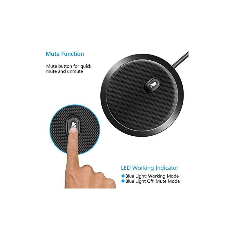 USB Conference Microphone Desktop Omnidirectional Condenser Boundary PC Computer Laptop Mic with Mute Function for Recording Video Meeting Gaming Skype VoIP Calls WindowMac