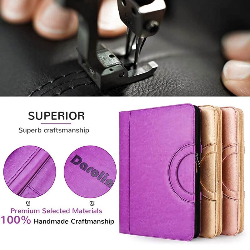 Zippered Leather Padfolio Portfolio with [Hidden Handle] and [Clipboard], Business Conference Portfolio Organizer Notepad Folder, Portfolio Bag, Portfolio Padfolio for Women/Men (Black)