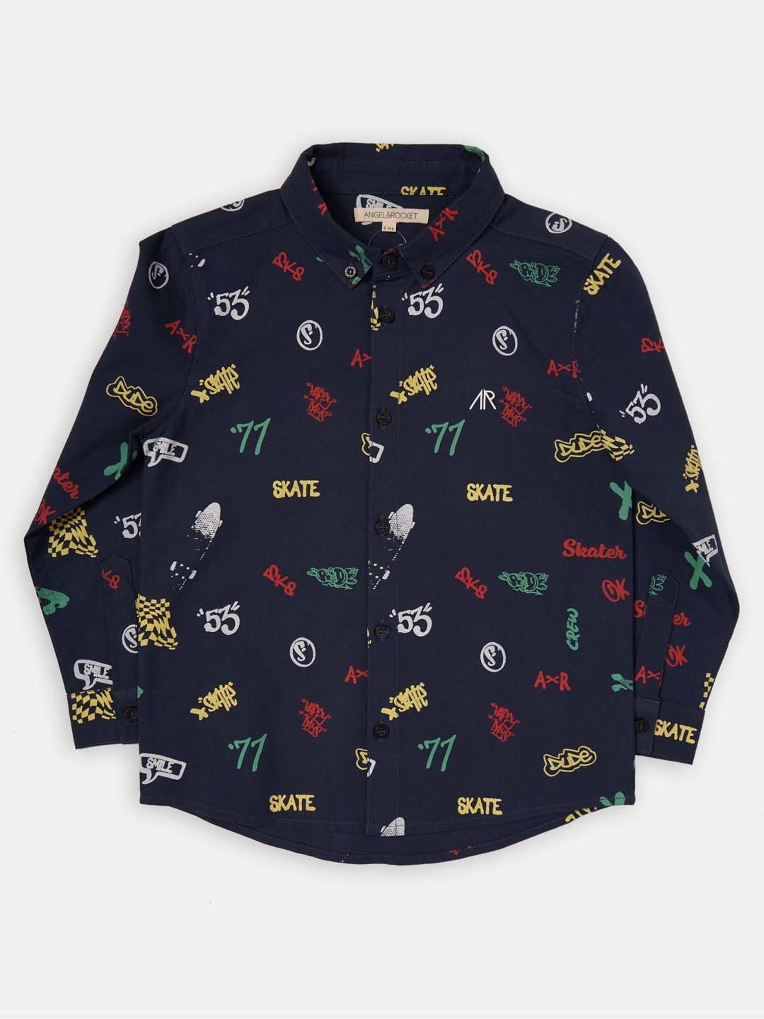Angel & Rocket Boys Navy Cotton Printed Full Sleeves Shirt