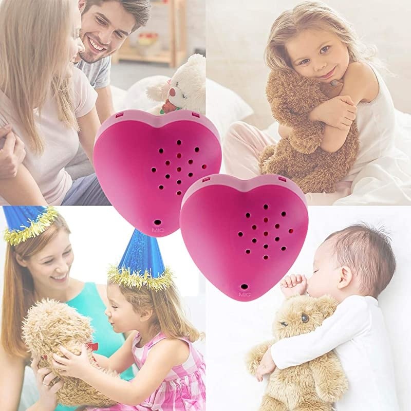 2 Pack  30 Second Voice Sound Recorder Module for Plush Toy Stuffed Teddy Bear Animal Recordable Heart Record Custom Messages Pink