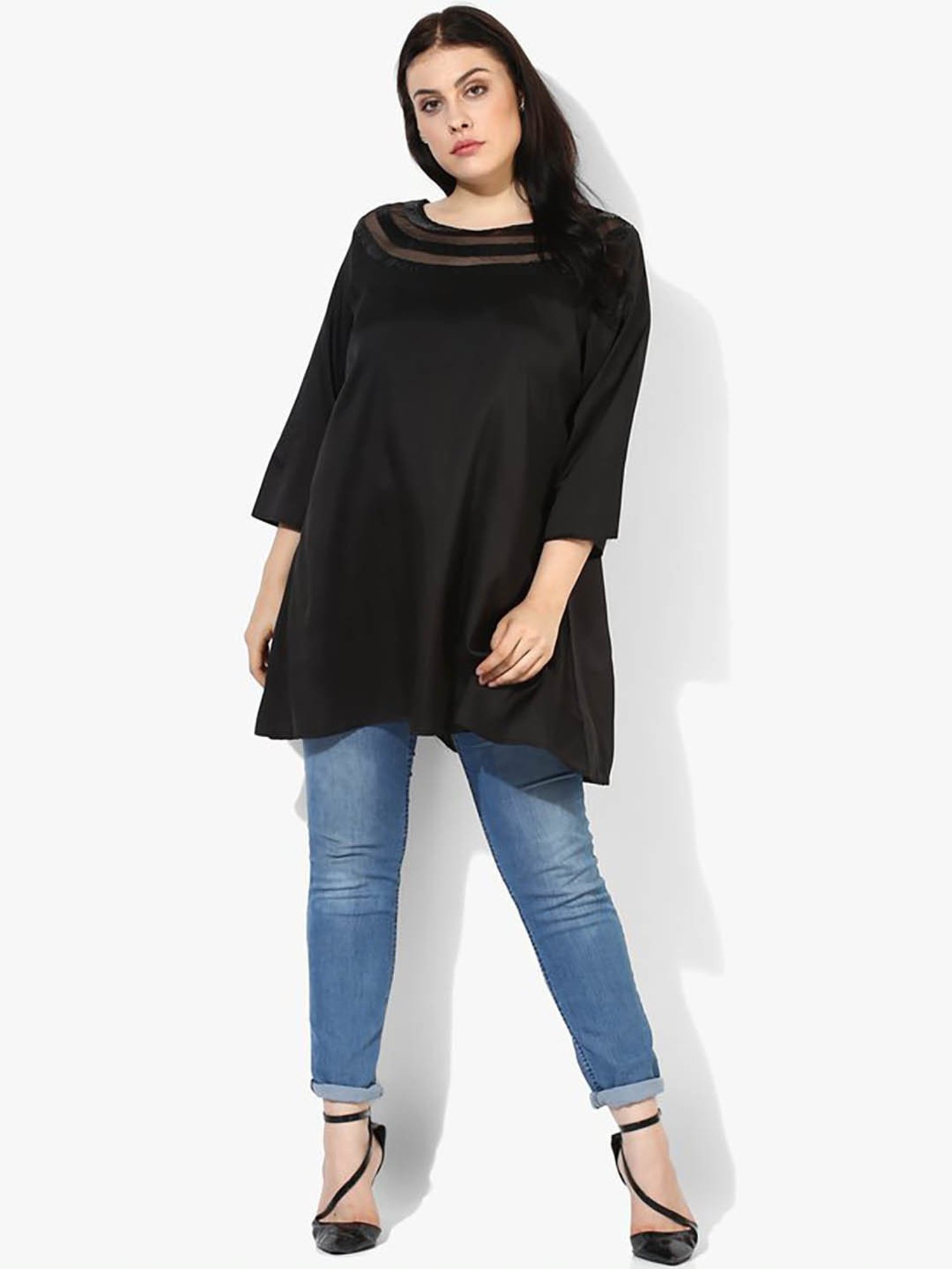Qurvii Black Regular Fit Tunic