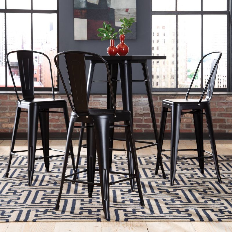Set of 4 26" Industrial Modern High Back Galvanized Steel Indoor/Outdoor Counter Height Barstool Black - OFM