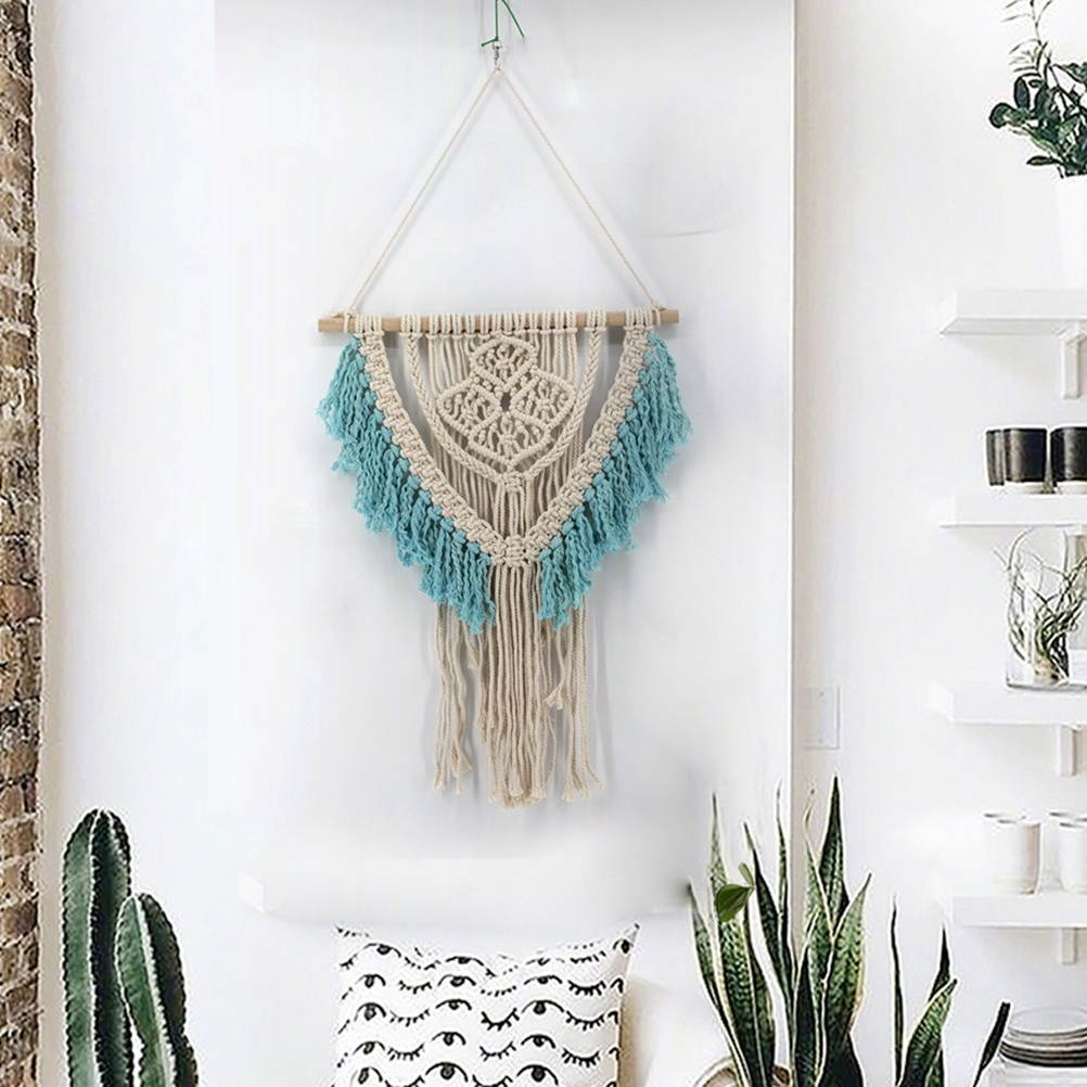58x49cm Handmade Tassel Wall Hanging Tapestry Ornament Craft Indoor Home Hanging Decor (Beige)