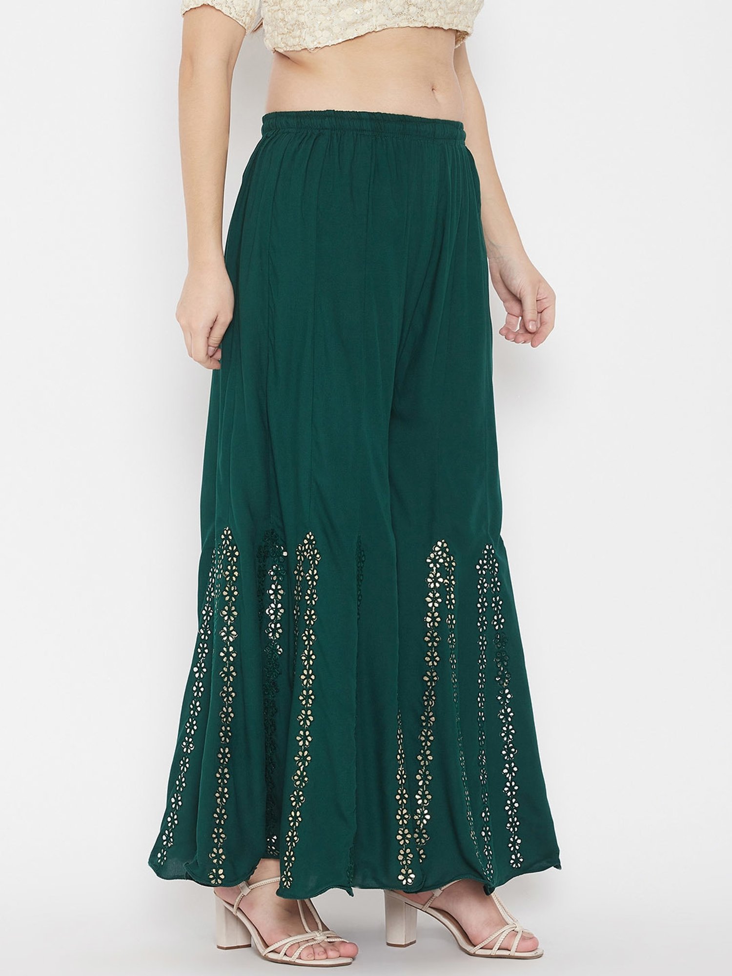 Castle Green Mirror Work Palazzos