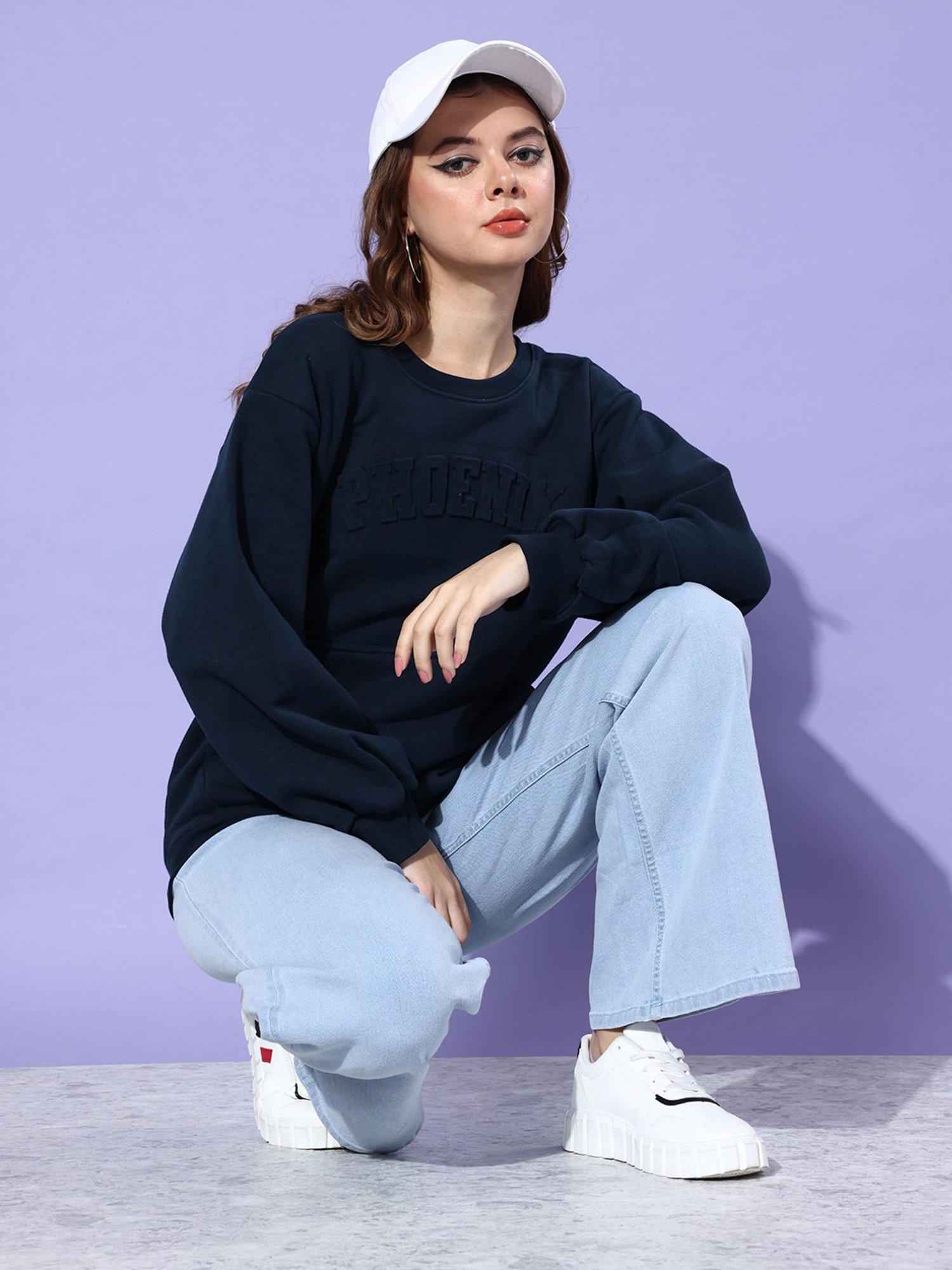 Dillinger Navy Fleece Graphic Print Oversized Sweatshirt