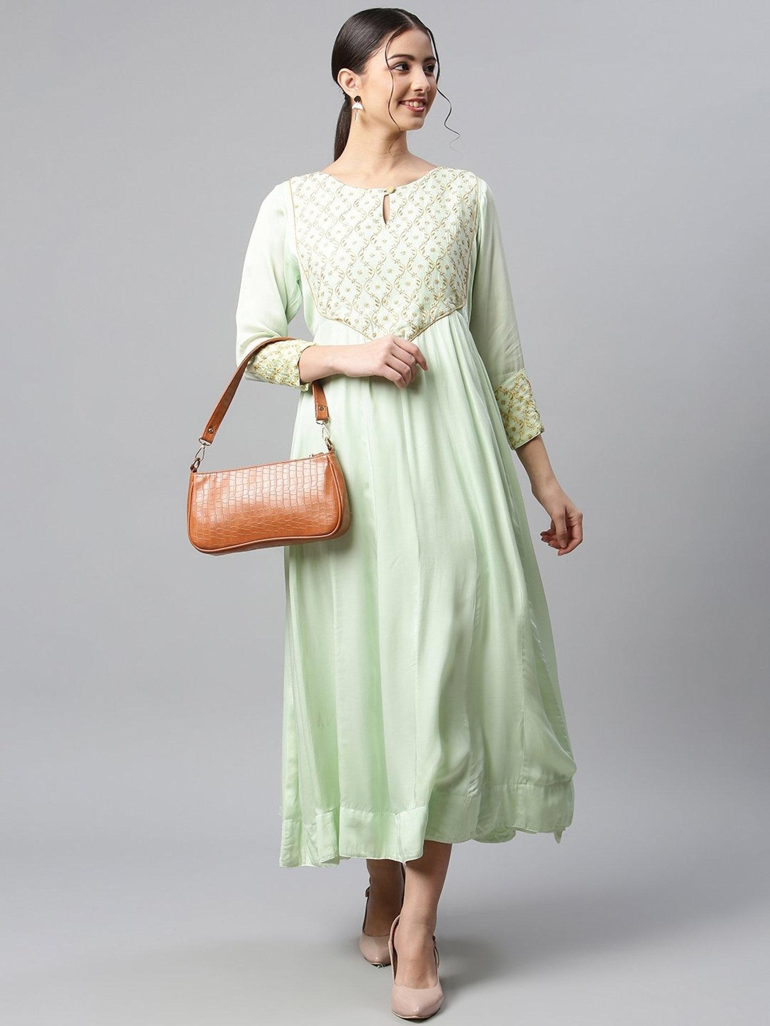 SHADES Green Chikankari A Line Kurta