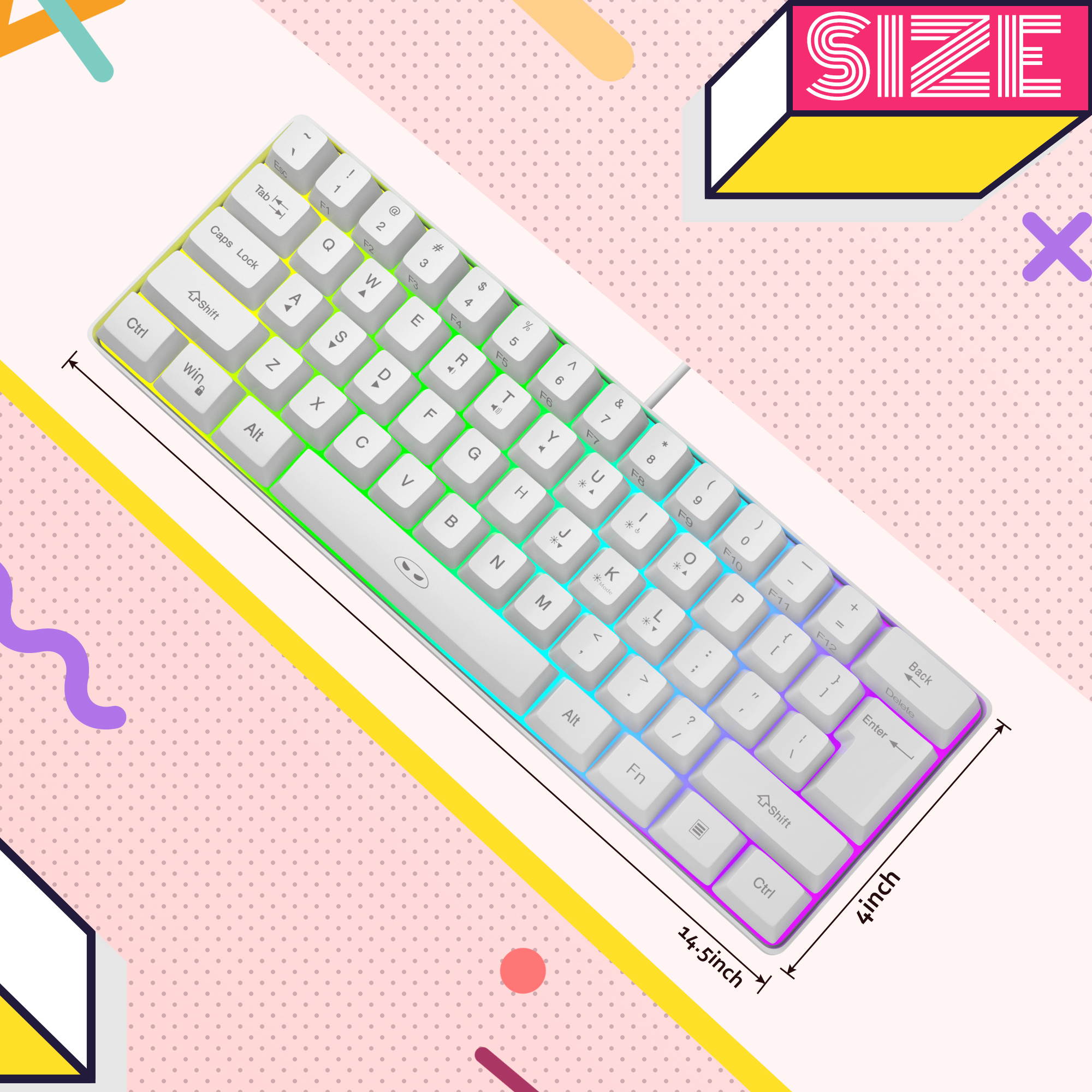 MageGee TS91 Mini 60% Gaming/Office Keyboard,Waterproof Keycap Type Wired RGB Backlit Compact Computer Keyboard for Windows/Mac/Laptop