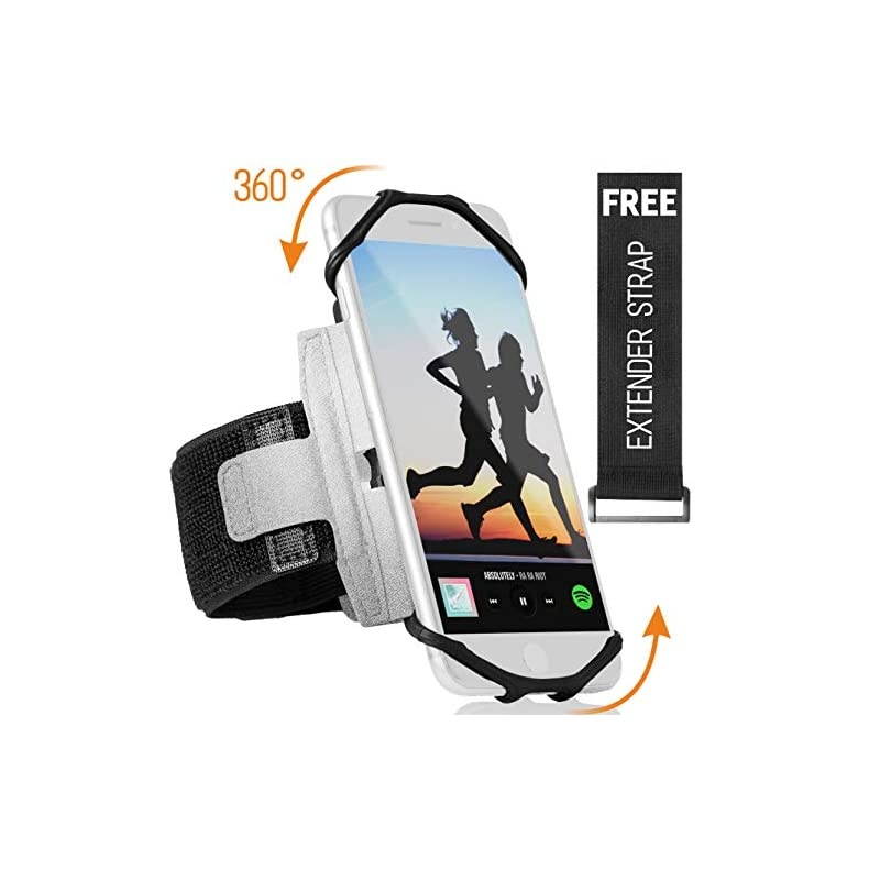 Rotatable Sports Running Armband for iPhone XR XS Max 8 8 Plus 7 6 Samsung Galaxy A8 S9 S8 S6 Edge Note LG Cell Phone Arm Holder for Men Women with Free Extender Strap Reflective