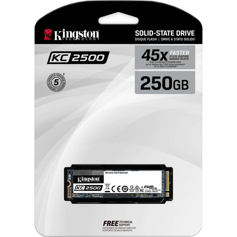 Kingston KC2500 250 GB Solid State Drive - M.2 2280 Internal - PCI Express NVMe (PCI Express NVMe 3.0 x4) - Desktop PC, Workstation Device Supported
