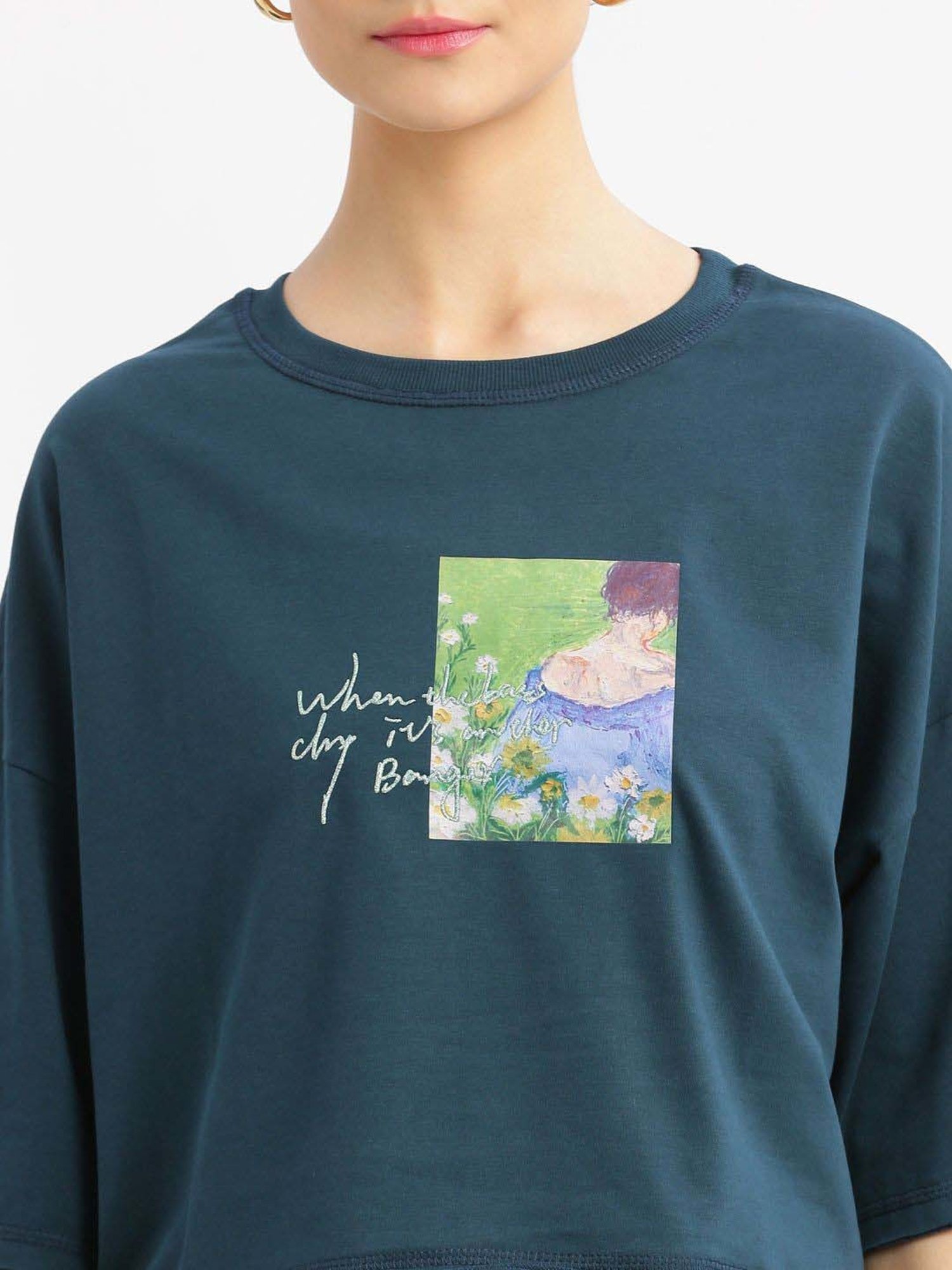 SHOWOFF Blue Cotton Printed T-Shirt