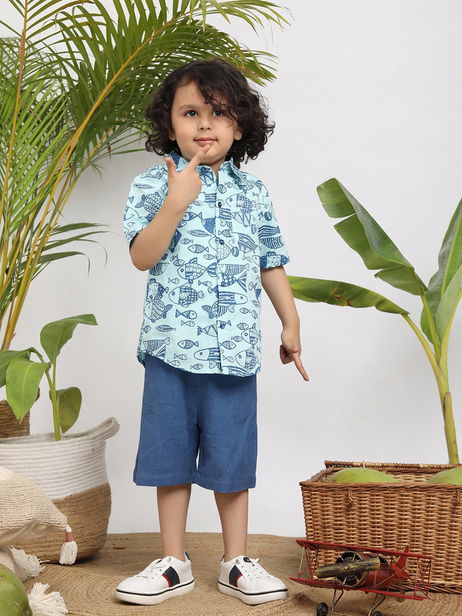 Budding Bees Kids Blue Printed Shirt with Shorts