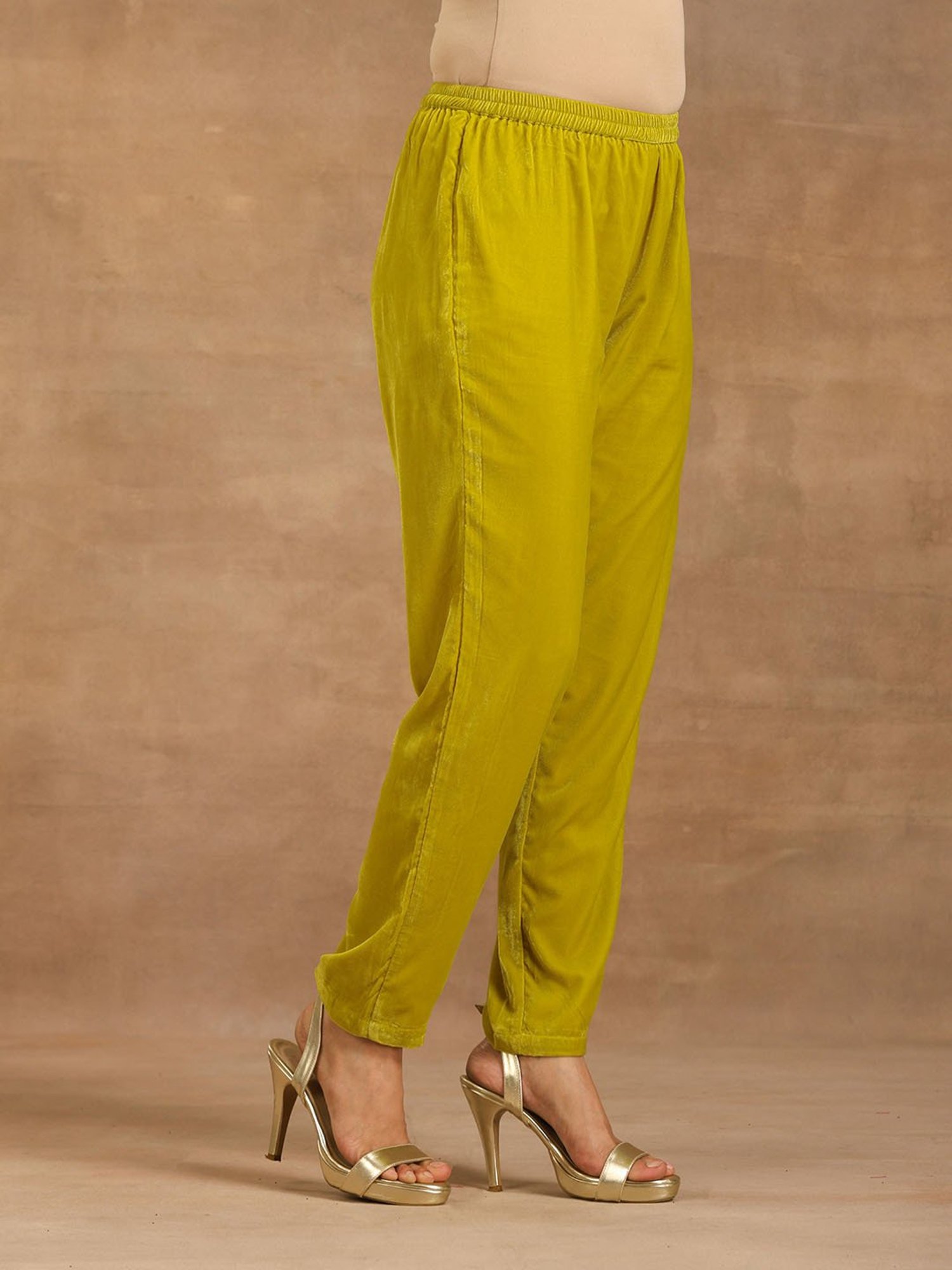 true Browns Lime Green Velvet Pants