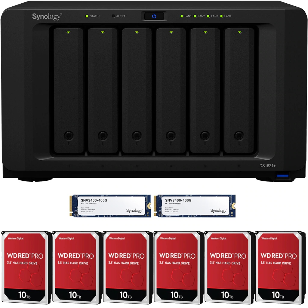 Synology DS1621+ DiskStation with 32GB RAM and 84TB (6 x 14TB) of Western Digital PRO NAS Drives and 800GB (2x400GB) NVME Cache Fully Assembled and Tested By CustomTechSales