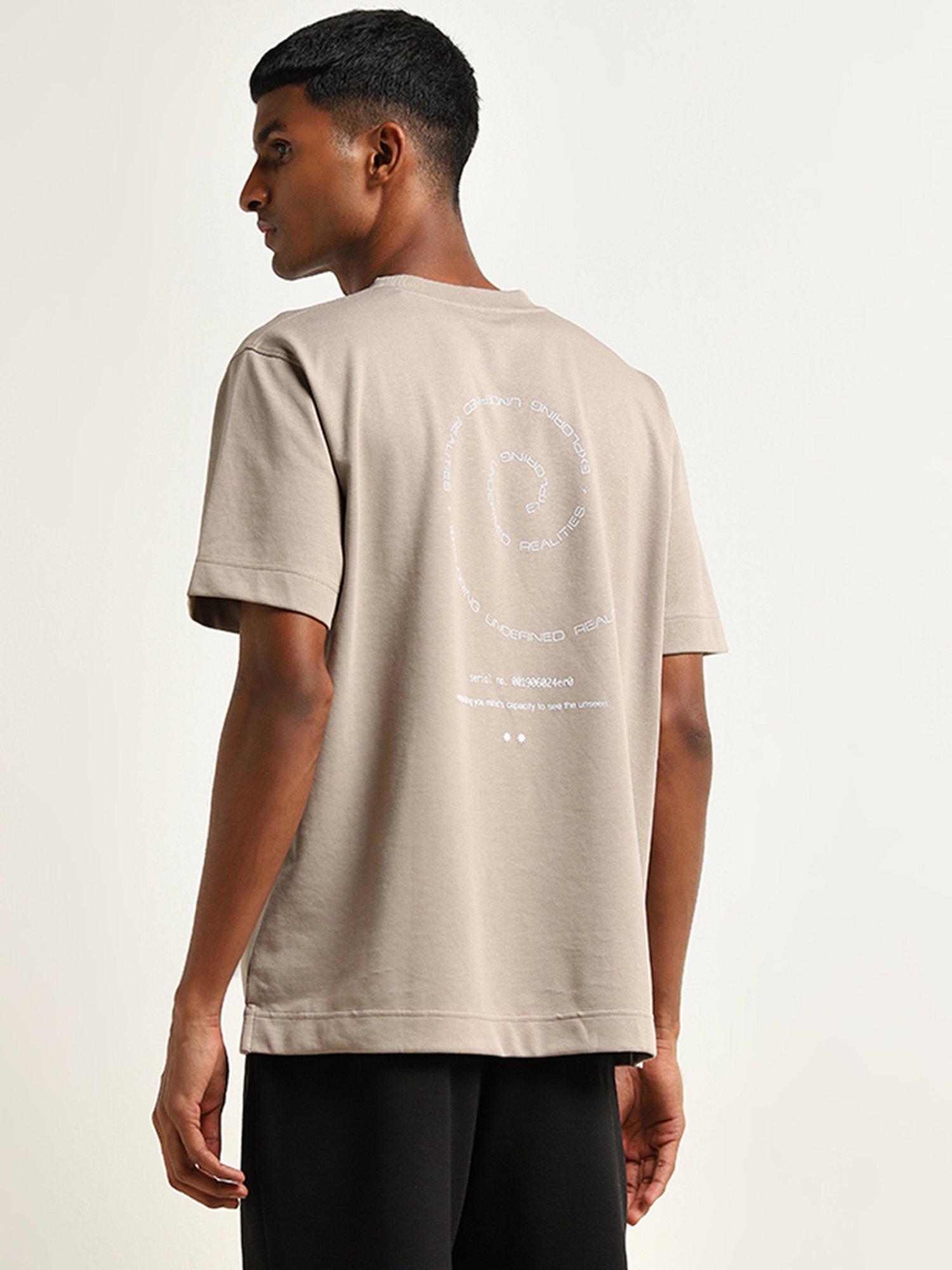 Studiofit by Westside Taupe Text Pattern Regular-Fit T-Shirt