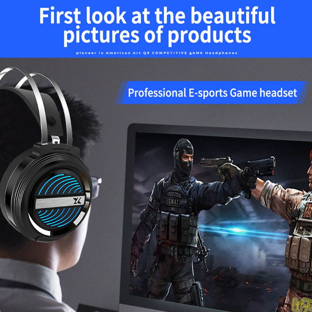 X9 Stereo Gaming Headset 7.1 Virtual Surround Bass Gaming Earphone Over-ear Game Headphone USB Plug Volume Control with Mic LED Light for Computer PC Gamer