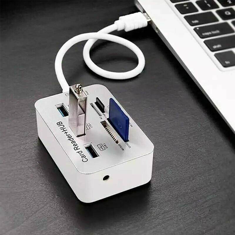 7-in-1 3 Port USB 3.0 Hub Support MS SD M2 TF Memory Card Reader 5Gbps SD to USB Adapter for Computer Laptop