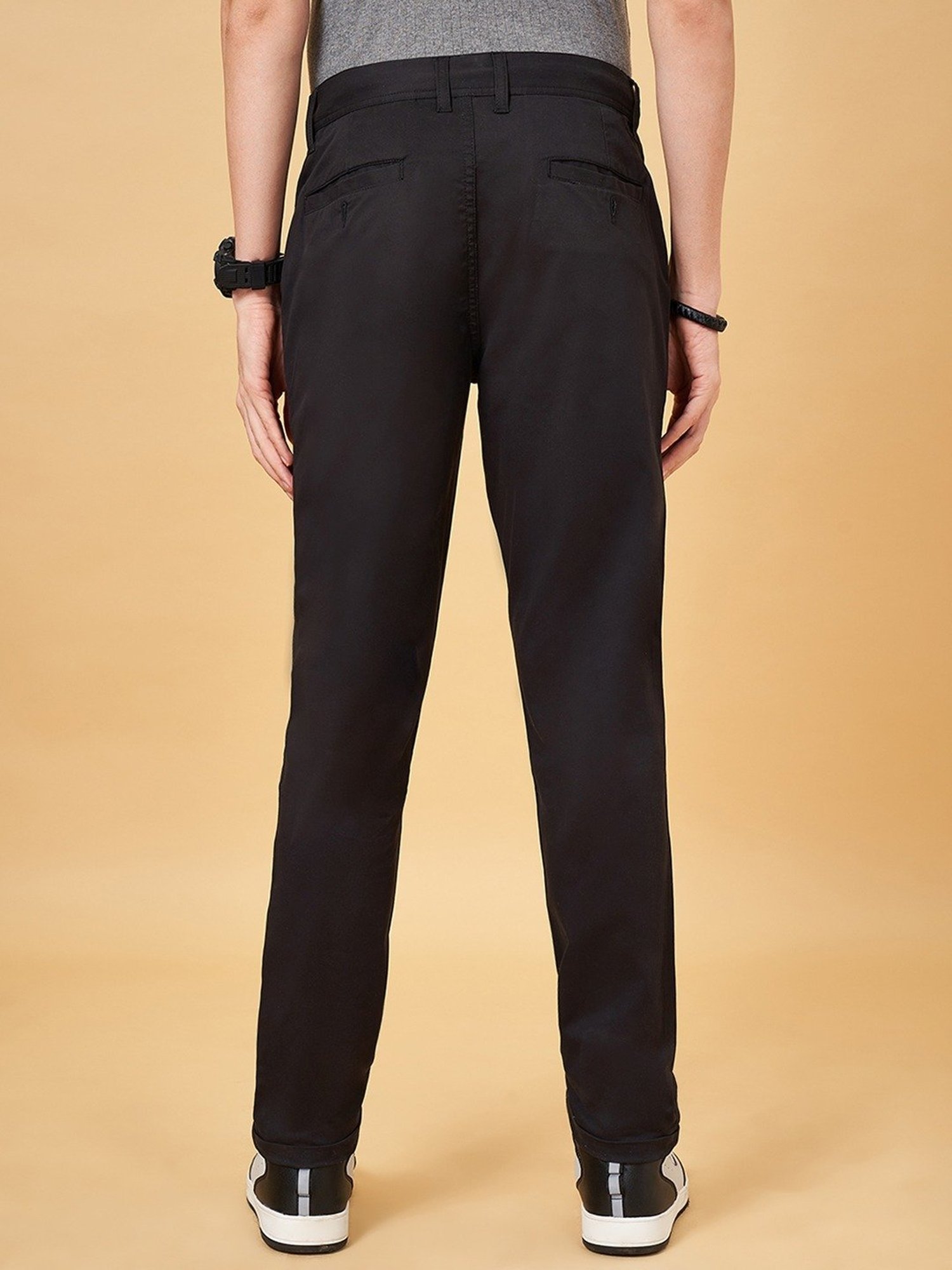 YU by Pantaloons Black Cotton Regular Fit Trousers