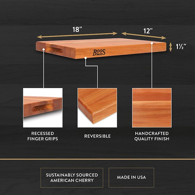 John Boos Reversible 18 x 12 Inch Cherry Wood Cutting Board Block Bundle with 3 Piece Wood Cutting Board Care and Maintenance Set
