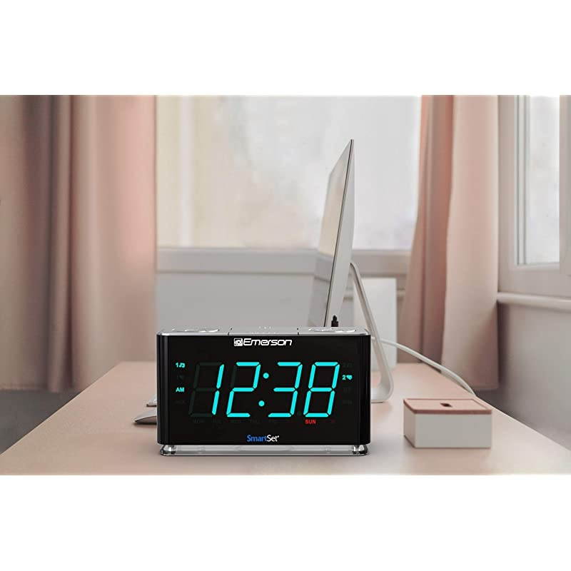 SmartSet Alarm Clock Radio with Bluetooth Speaker Charging StationPhone Chargers with USB Port for iPhoneiPadiPodAndroid and Tablets ER100301 SmartSet Alarm Clock Radio