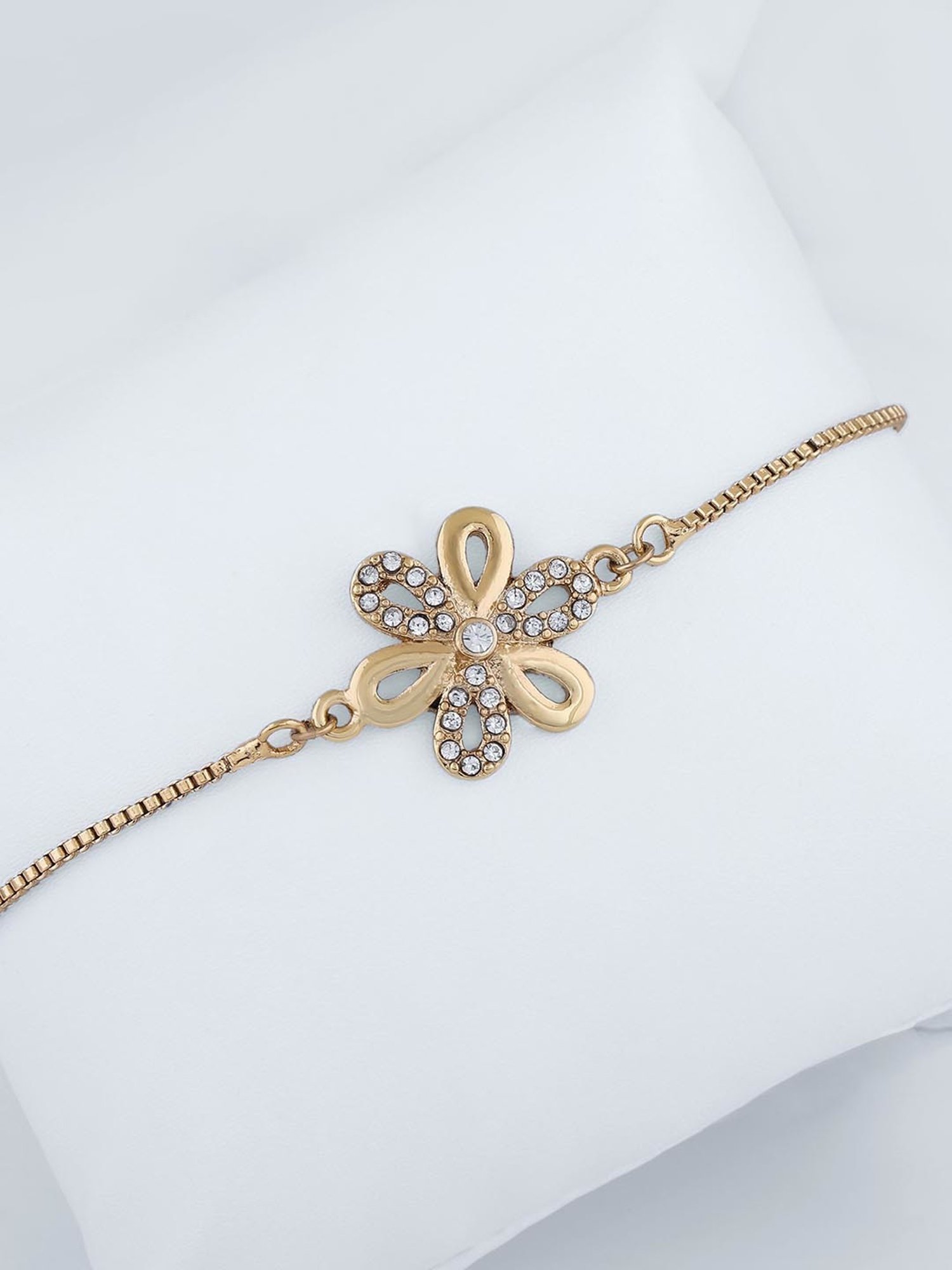 Estele Gold-Plated Flower with Crystals Chain Bracelet for Women