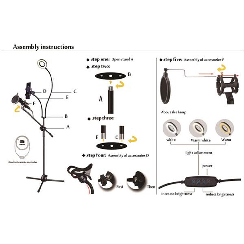 3.5" Selfie Ring Light with Tripod Stand & Cell Phone Holder & Mic stand & Pop Filter for Live Stream / Makeup Compatible with iPhone and Android Smartphone