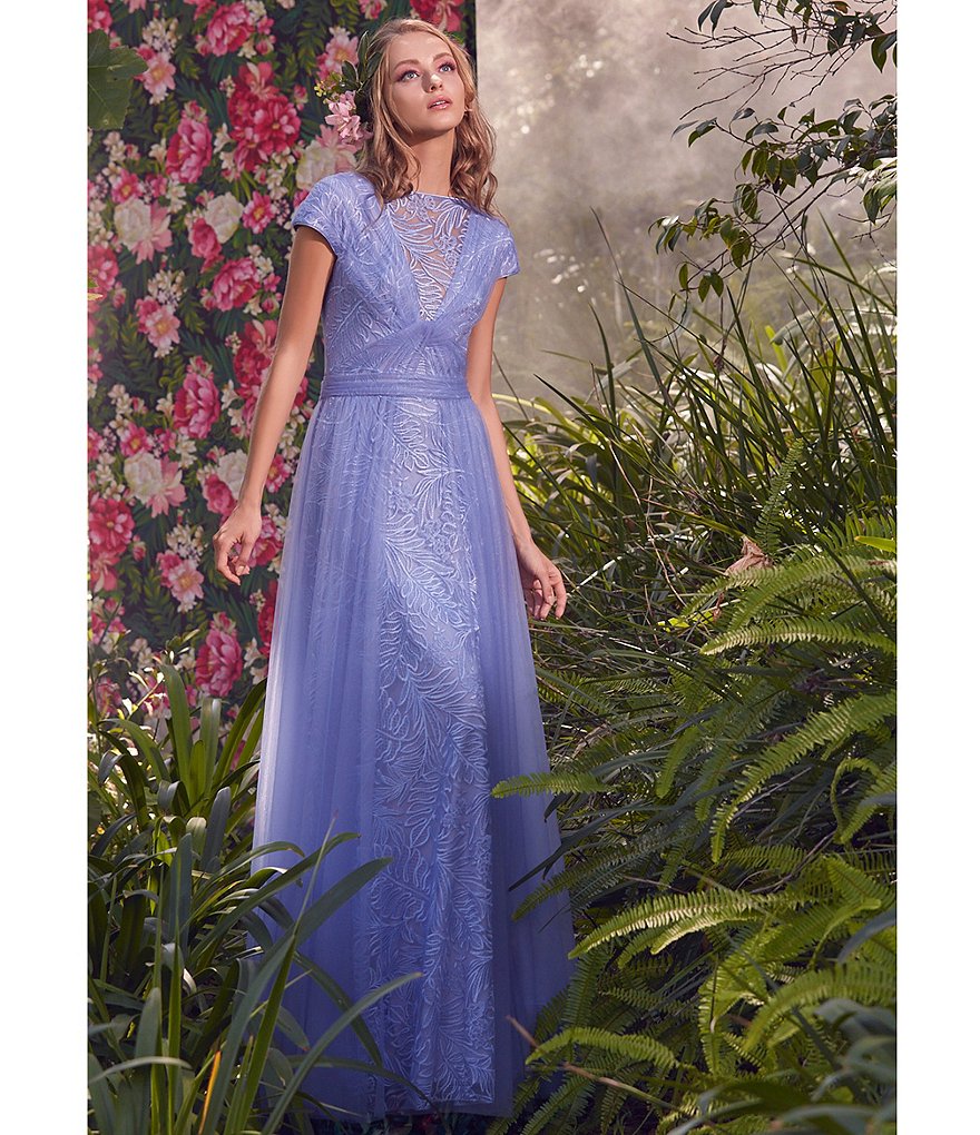 Tadashi Shoji Illusion Lace Yoke and Tulle Gown