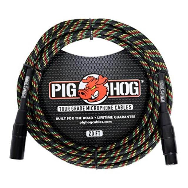 Pig Hog PHM20RAS High Performance Rasta Stripes Woven XLR Microphone Cable, 20 ft.