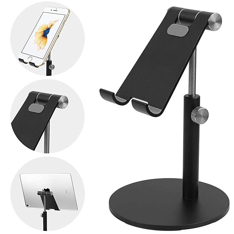Adjustable Tablet Stand Cell Phone Desk Holder Aluminum Desktop Stand Solid Anti-Slip Portable Universal Holders Compatible with All Mobile Smart Phone Tablet,Black