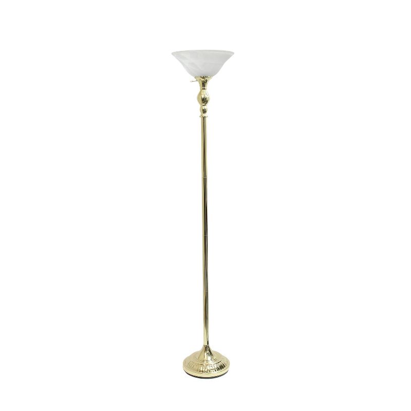 1 Light Torchiere Floor Lamp with Marbleized Glass Shade Gold - Elegant Designs