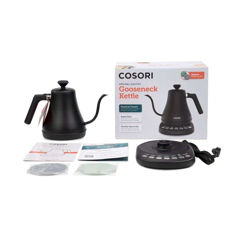 Cosori Original 0.7L Gooseneck Electric Kettle with Bonus Coasters - Black