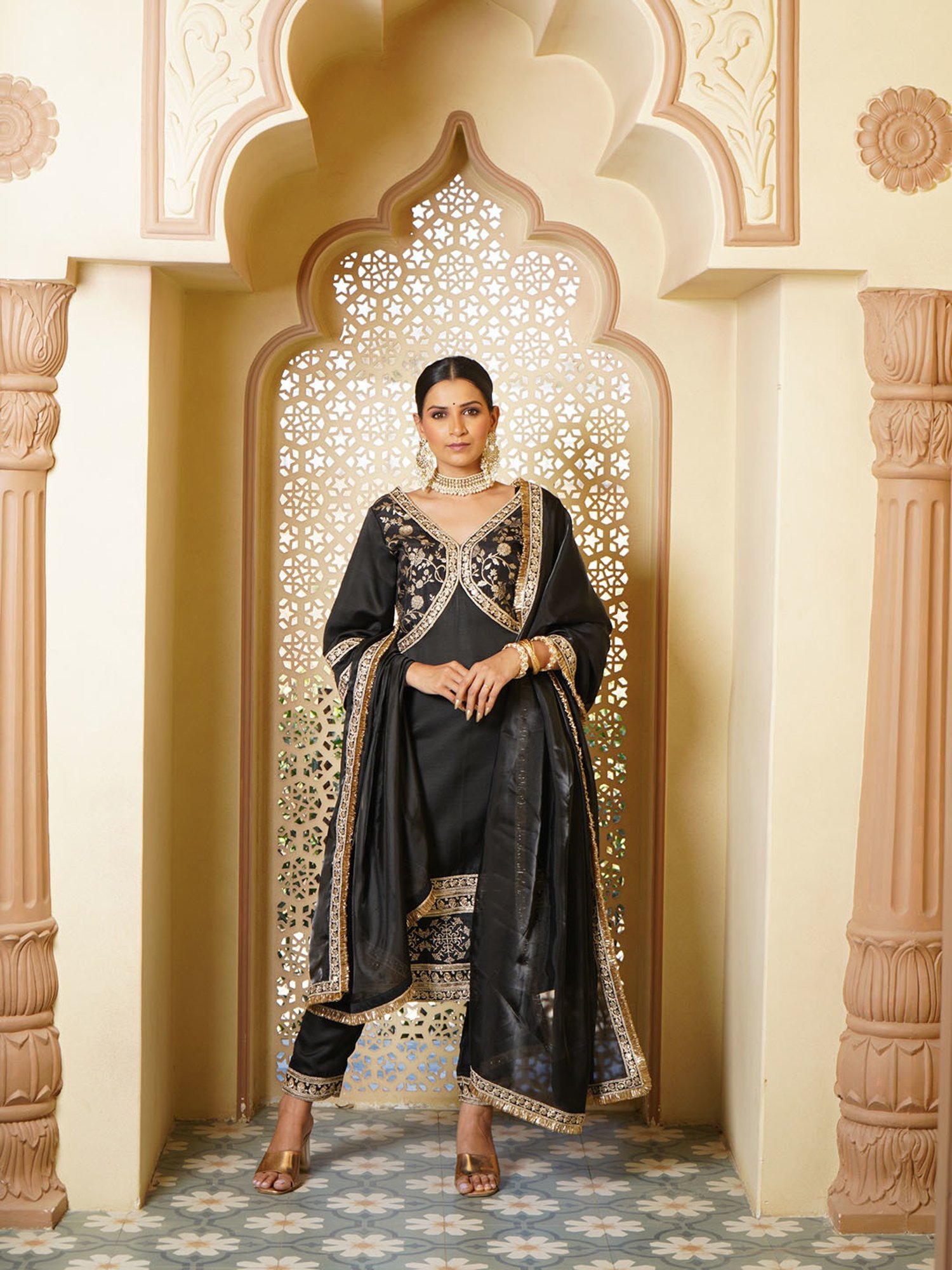 Monk and Mei Ghazal Brocade Kurta, Sharara & Dupatta