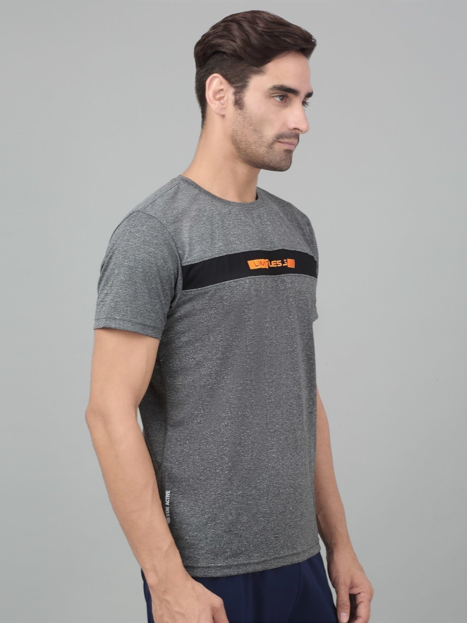 Cantabil Grey Regular Fit Colour Block Sports T-Shirt